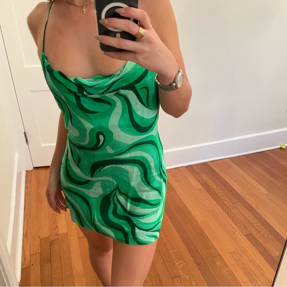 Zara Dresses Viral Zara Green Wavy Slip Dress Poshmark